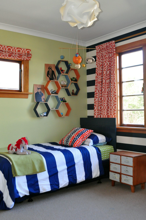 children, green, stripes, kids, bedroom,