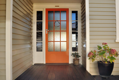 front door, orange, entrance way, paint ideas