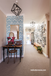 entrance, hallway, hall, blue, stencil, damask pattern