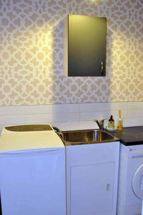 cream, neutrals, stencil, laundry, paint ideas, paint wet areas