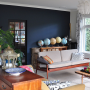 blue, living room, feature wall