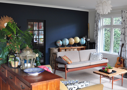 blue, living room, inky blue, dark walls