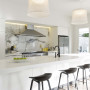 kitchen, white kitchen, modern kitchen, marble splashback, neutral kitchen, island bench