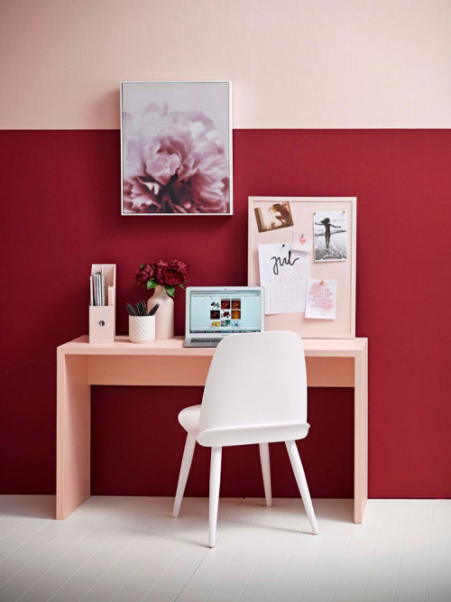 study, red and pink, red feature wall, red study, pink study, teenagers study