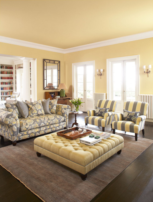 painted ceiling, yellow ceiling, yellow living room, lounge, yellow paint, ceiling inspiration