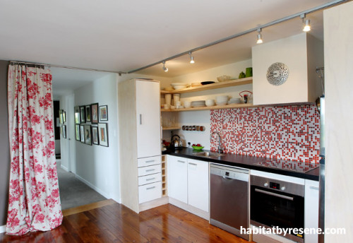kitchen, white kitchen, mosaic tiles, kitchen splashback, feature splashback