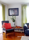 retro, lounge, living room, timber floors, white interior, white paint, upholstered chair