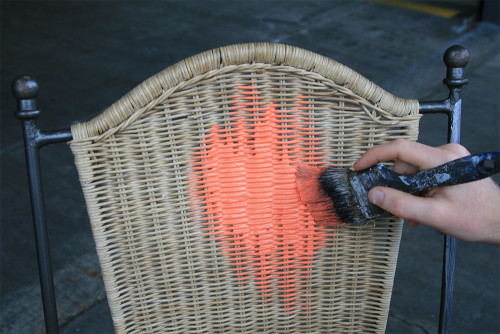 wicker chair makeover, diy, orange chair, orange paint, Resene Flamingo