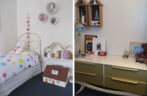 kids bedroom, childrens bedroom, gold drawers, gold dresser, white bedroom, resene akaroa