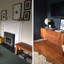 living room, lounge, white lounge, charcoal lounge, charcoal feature wall, white and charcoal