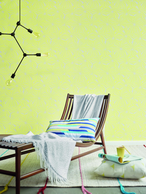 deck chair, summer inspired, yellow wallpaper, yellow interior, beach inspired