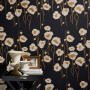 luxury wallpaper, poppies, gold, black, retro wallpaper