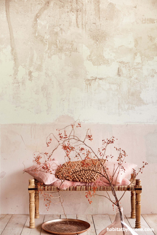 wallpaper, faux concrete, effects, trends, pink, interiors