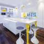 white kitchen, yellow accents, yellow kitchen, paint ideas