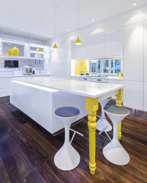 white kitchen, yellow accents, yellow kitchen, paint ideas