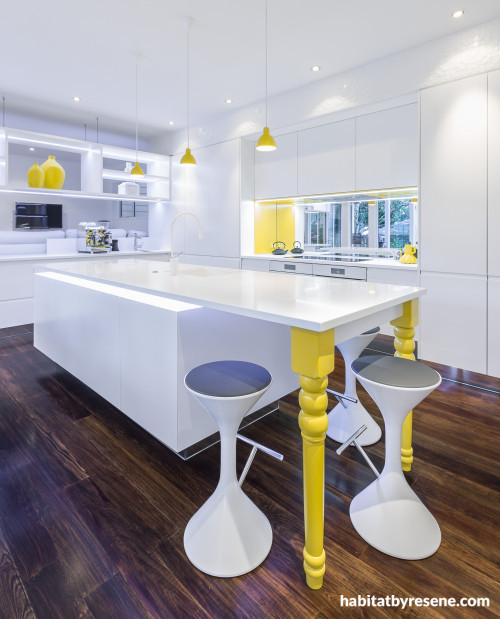 white kitchen, yellow accents, yellow kitchen, paint ideas