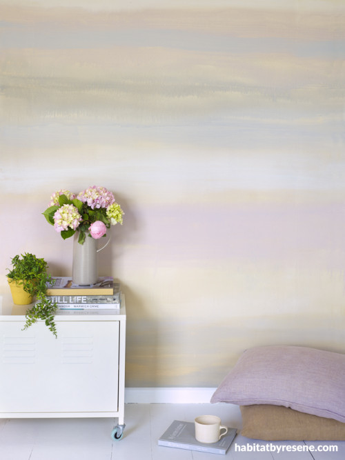sunset wall, watercolour, feature wall, interior trends, paint effect