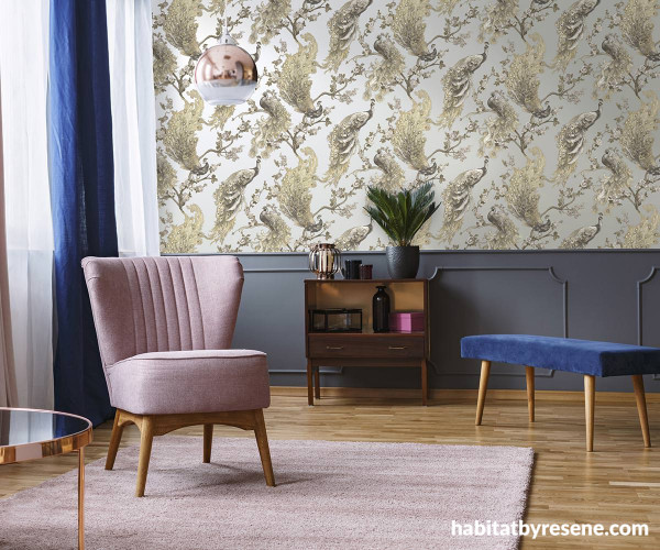 Two Toned Room, Wallpaper, Purple Interiors, Violet Interiors