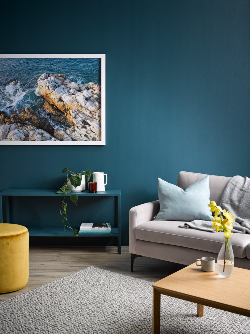 navy living room, navy walls, blue living room, decorating with blue, living room inspiration, Resene