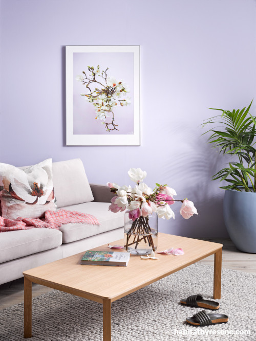 lilac living room, lilac decorating inspo, decorating with purple, purple paint, decorating, Resene 