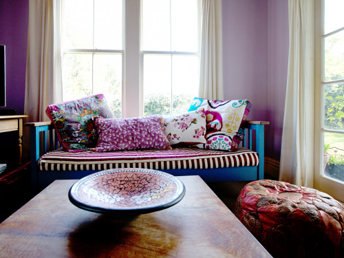 purple living room, living room inspiration, decorating with purple, white trims, decorating, Resene