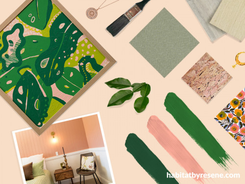 colour palette, creating a colour palette, colour palette inspiration, pink and green decorating, Resene 