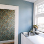 laundry room ideas, laundry inspiration, blue laundry room, floral laundry room, floral wallpaper, Resene