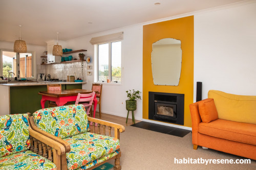 Yellow Fireplace, Yellow Interiors, Mustard Decor, Retro Renovation