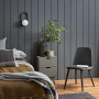 bedroom inspiration, black bedroom, black walls, interior timber, decorating with black, Resene