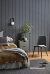bedroom inspiration, black bedroom, black walls, interior timber, decorating with black, Resene