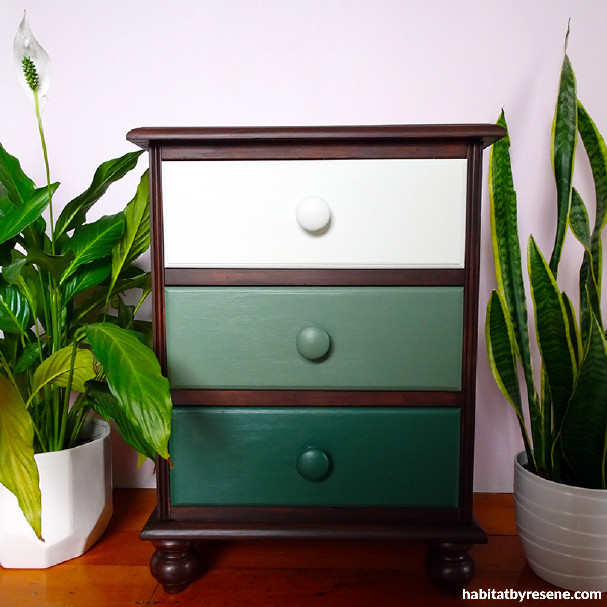 Give your bedside drawers an ombre update Habitat by Resene