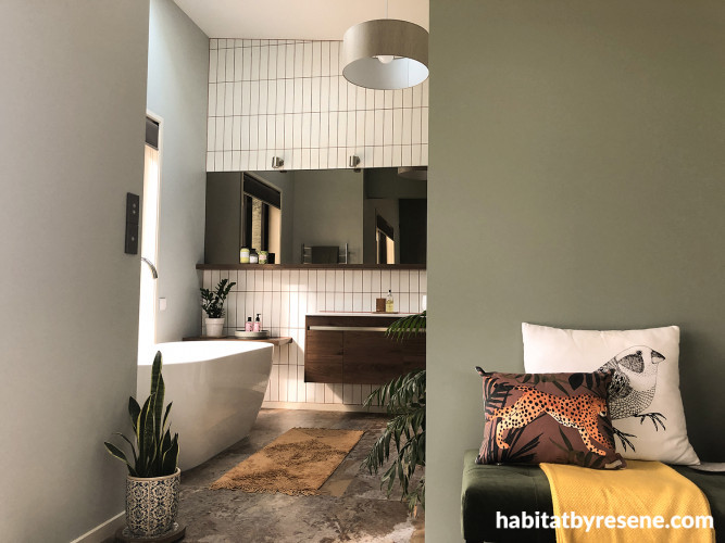 Retro Bathroom, Green Bathroom, Subway Tiles, Feature Wall