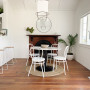 dining room inspiration, white dining room, white walls, white and timber, wooden floors, Resene 