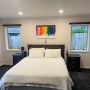 Monochrome Bedroom, Rainbow Decor, Black and White, Metallics, Black Carpet