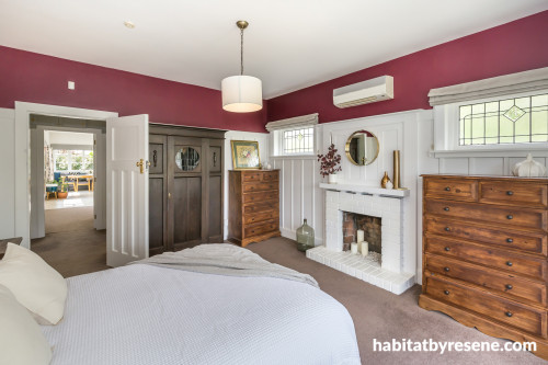 master bedroom, master bedroom inspiration, berry red bedroom, berry and white bedroom, Resene 