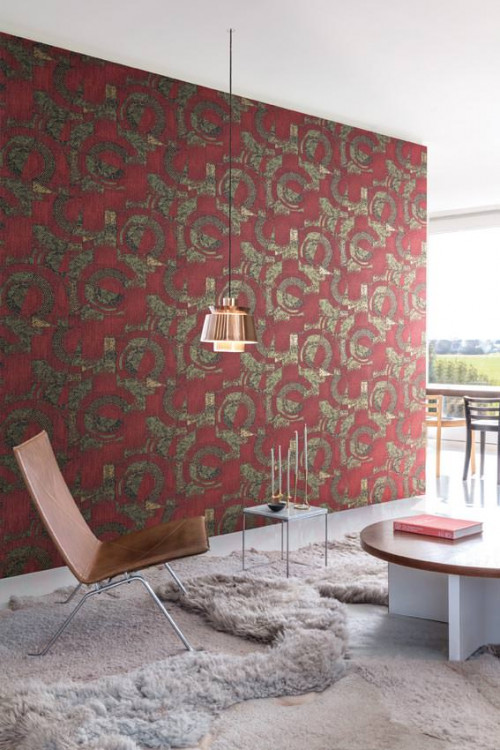 jewel toned living room, red wallpaper, wallpaper inspiration, decorating with red, Resene
