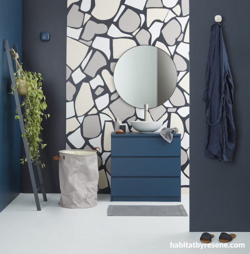 Terrazzo Bathroom, Bathroom Feature Wall, Blue and Grey Interiors