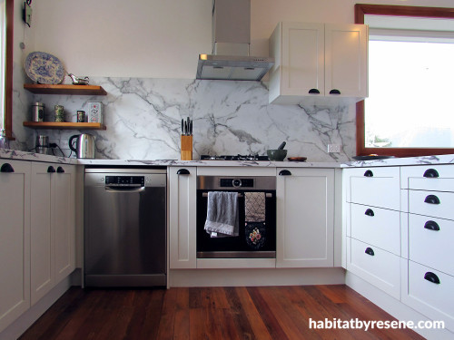 Kitchen Reno, Modern Kitchen, Marble Splashback, Marble Benchtop