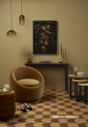 Mustard Interiors, Scalloped Floor, Mustard Arm Chair, Stencilled Floor