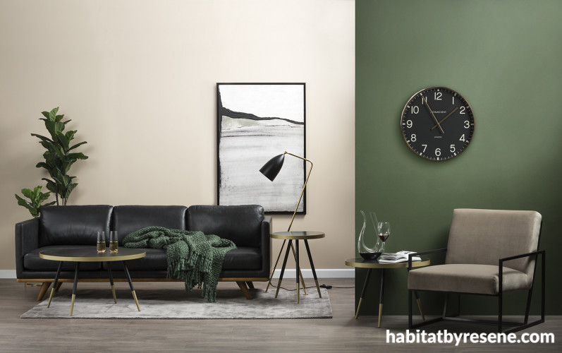 Green Lounge, Feature Wall, Black and Green, Gold Furniture