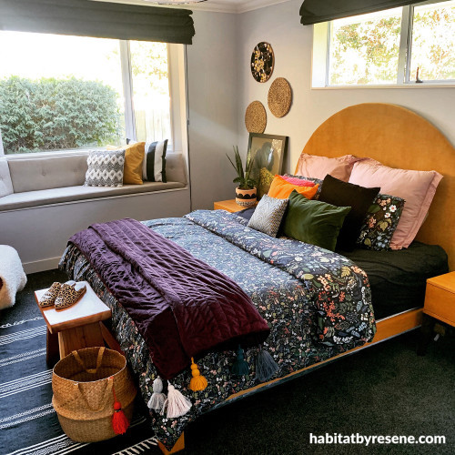 Bedroom Inspiration, Vintage Floral Print, Woodland Colours, Mustard, Resene