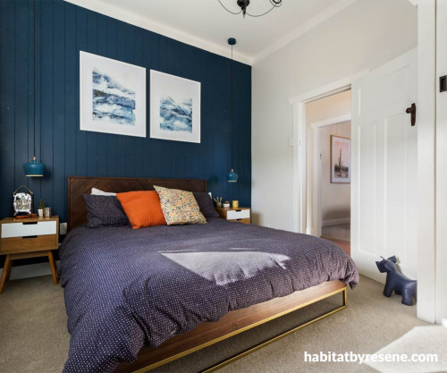 blue bedroom feature wall tongue and groove