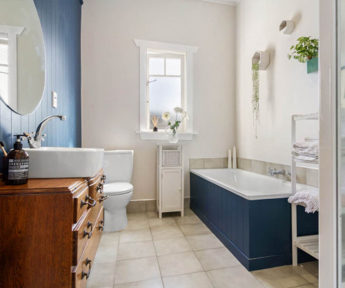 blue bathroom feature wall tongue and groove