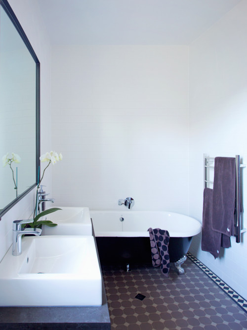 bathroom inspiration, black and white bathroom, black bath, claw foot bath, bathroom decorating, Resene