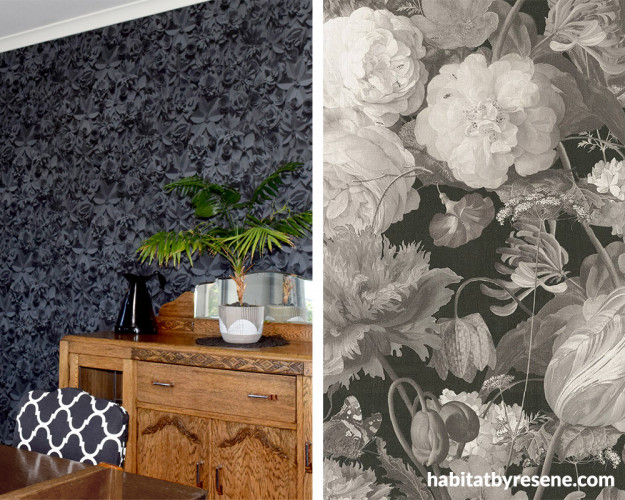Flower Wallpaper, Floral Wallpaper, Monochrome Wallpaper, Monochrome Interiors