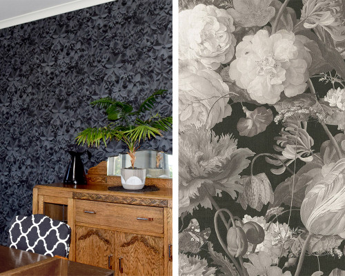 Flower Wallpaper, Floral Wallpaper, Monochrome Wallpaper, Monochrome Interiors