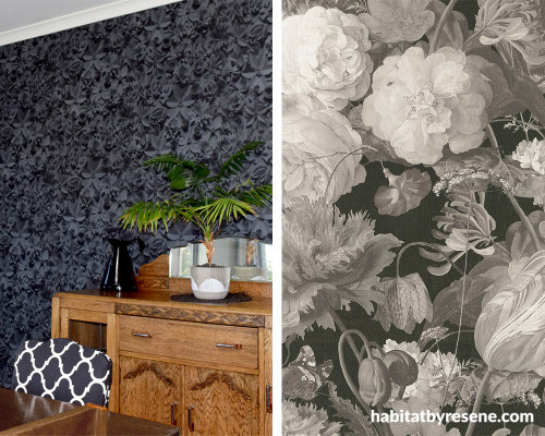 Flower Wallpaper, Floral Wallpaper, Monochrome Wallpaper, Monochrome Interiors