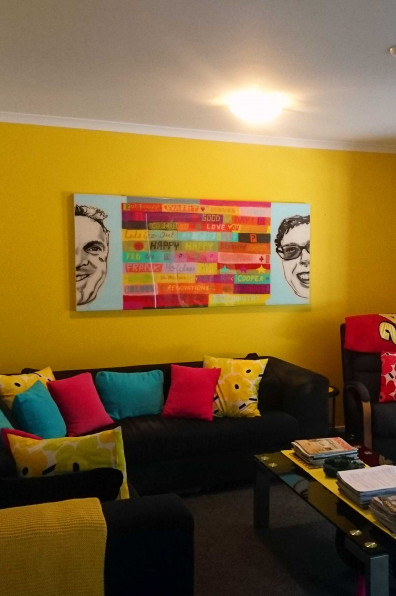 A funeral assistant looks on the bright side of life using bold Resene Scrumptious and Resene Fizz in her home A funeral assistant looks on the bright side of life using bold Resene Scrumptious and Resene Fizz in her home