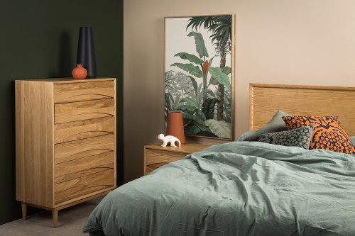 jungle themed room, wooden furniture, green wall, tropical room, Resene