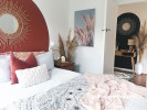 Painted Headboard, Terracotta Bedroom, Orange and White Interiors